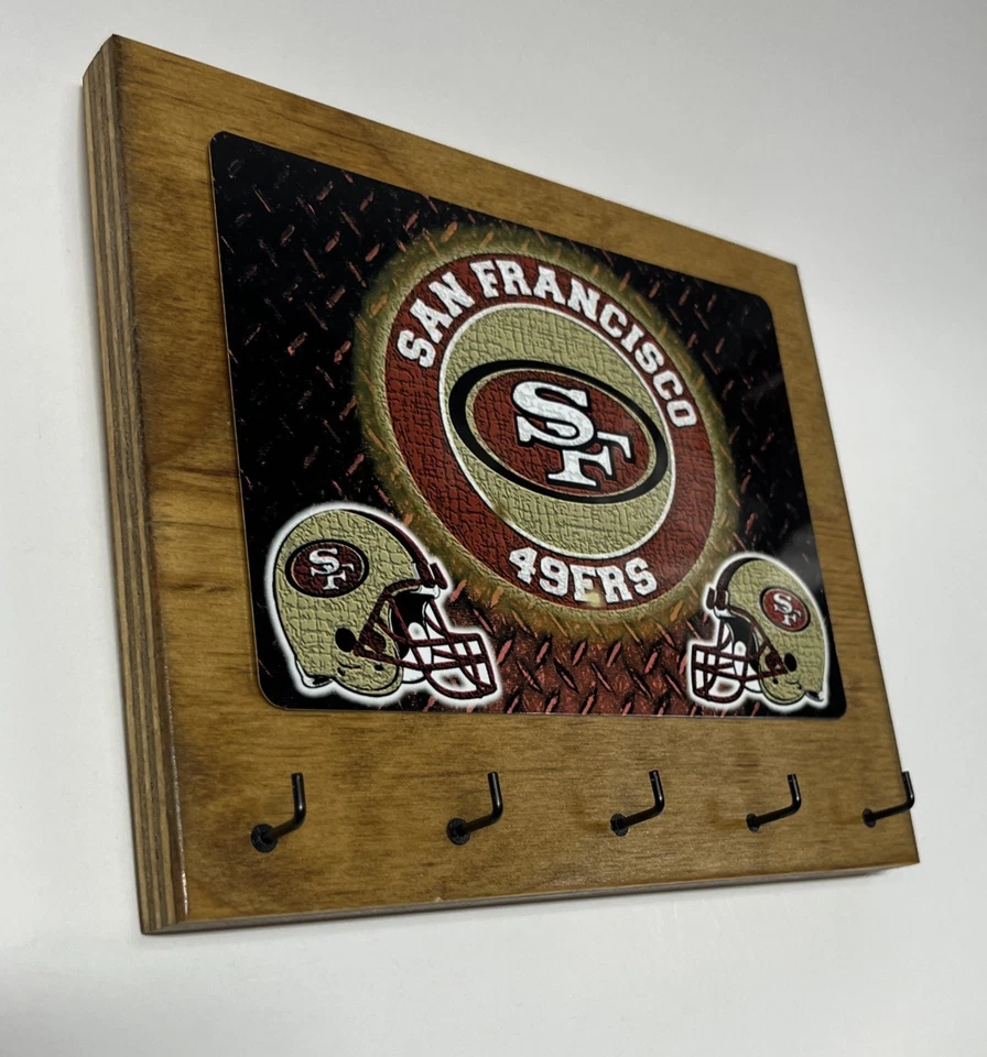 San Francisco 49ers Rustic Home Office wall decor key hanger holder 5 Hooks - Image 3 of 4