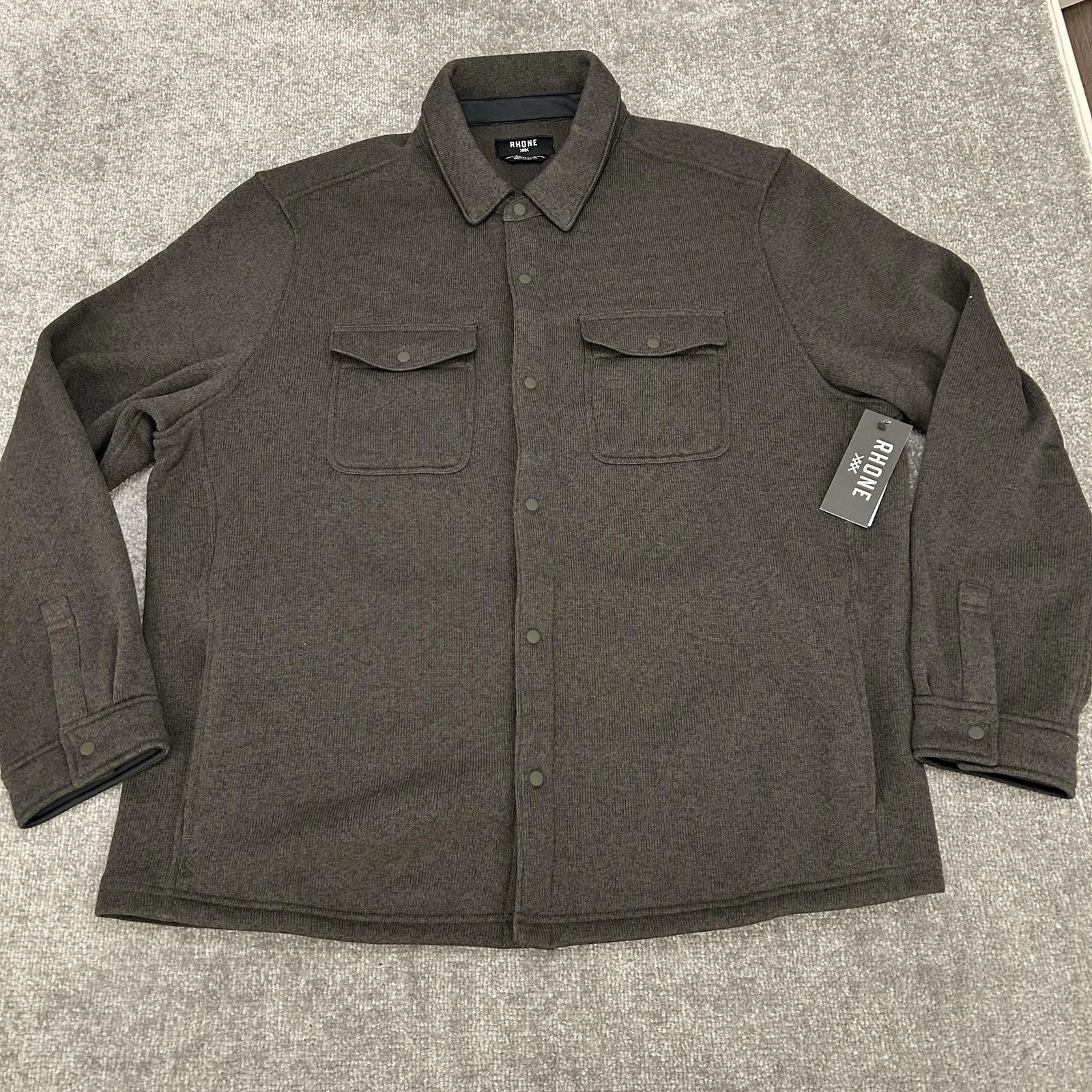 Rhone Fleece Shacket Jacket Mens 2XL Dark Moss Green Heather Snap Front Pockets