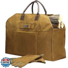 INNO STAGE Firewood Log Carrier Bag Waxed Canvas Tote Holder with Fireplace P...