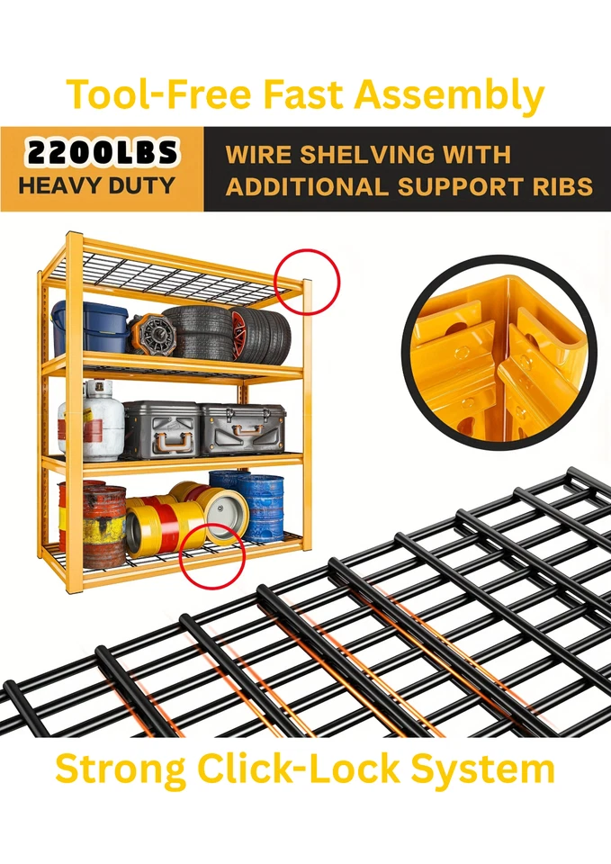 Estantería de almacenamiento de garaje de alta resistencia 4 niveles estante de metal ajustable 40 pulgadas utilitario Foto 4 de 4