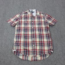 Tommy Hilfiger Shirt Mens M Plaid Cotton Short Sleeve Button Front Slim Fit