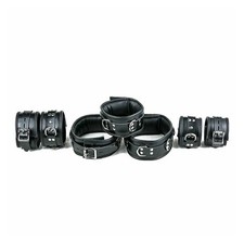 Premium 7-Piece Black Leather Restraint Set   Adjustable Bondage Kit REST7-BLK 
