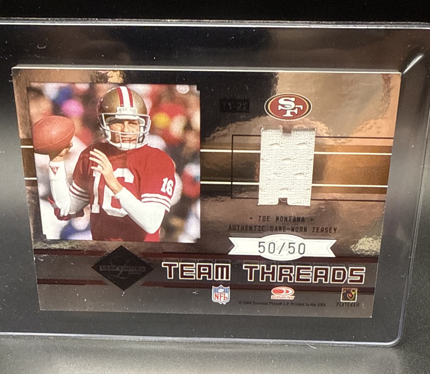 Jerry Rice And Joe Montana Team Threads Leaf Limited 2004 Game Worn 50/50 view 1