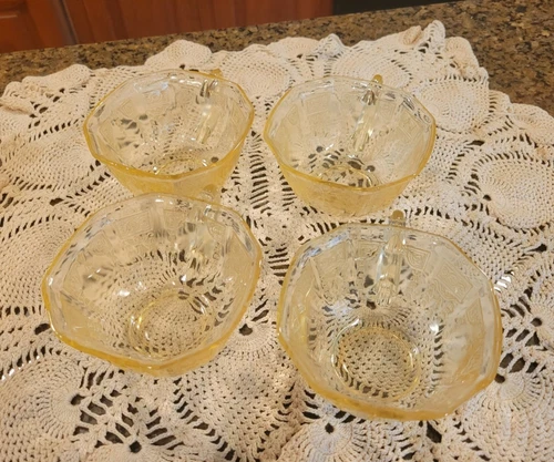 Anchor Hocking Princess Depression Glass Yellow Topaz Coffee Cups, set of 4