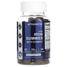 Vegan Iron Gummies With Vitamin C, Natural Grape, 60 Gummies