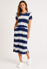 Old Navy Nautical Dress Womens Small White Blue Tie Dye Stripe Cotton Side Slits