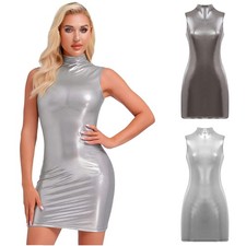 Womens Tank Dresses Package Hip Mini Dress Sleeveless Skirt Raves Wet Look