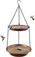 Hanging Bird Bath for Outdoor, 2-in-1 Antique Copper Metal Bird Feeder Birdbath
