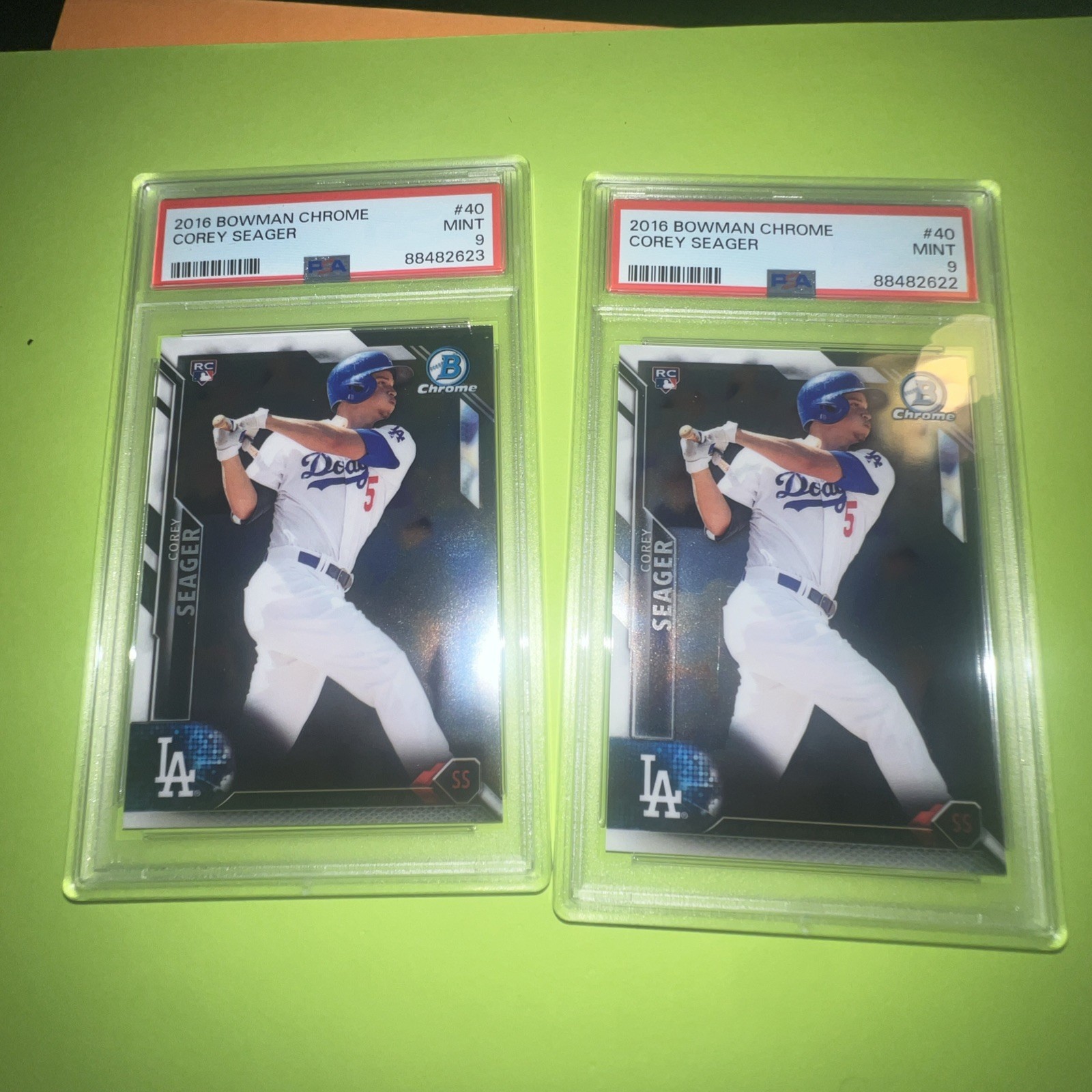 2- 2016 Bowman Chrome RC PSA 9 Mint Corey Seager  Rookie #40