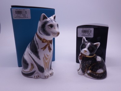 ROYAL CROWN DERBY SCHWARZ & WEISS MUTTER & KÄTZCHEN BRIEFBESCHWERER