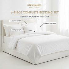 6Pcs BEDDING SET 100% COTTON 1 x DUVET COVER 1 x FITTED SHEET & 4 x PILLOWCASE