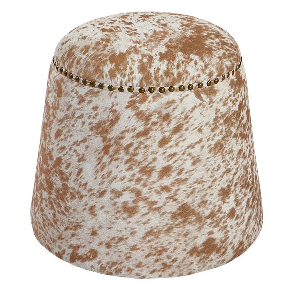 Uttermost Gumdrop Farmhouse Wood and Fabric Ottoman in Chestnut and White - Image 4 of 4