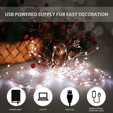 USB Powered 20/50/100 LED Copper Wire Fairy String Lights Party Decor 2M/5M/10M