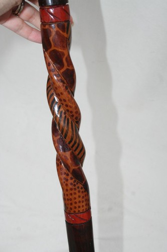 VINTAGE AFRICAN CANE TRIBAL Jr CHARLIE FAST PAINT WALKING STICK RARE ART CARVED - Picture 12 of 21