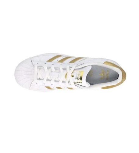 Adidas Youth Classic Superstar Sneakers Shoes White Gold (B-39402) New - Picture 3 of 6