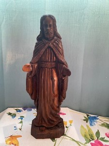 Jesus  Statue Hand Carved Christus Sculpture Figurine Solid Wood Carving 13 7/8”