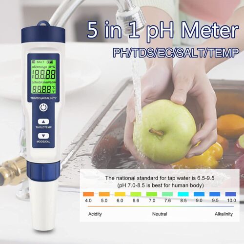 5 in 1 PH+TDS EC Digital Tester Wassertest Meter Messgerät Leitwertmessgerät NEU - Bild 3 von 12