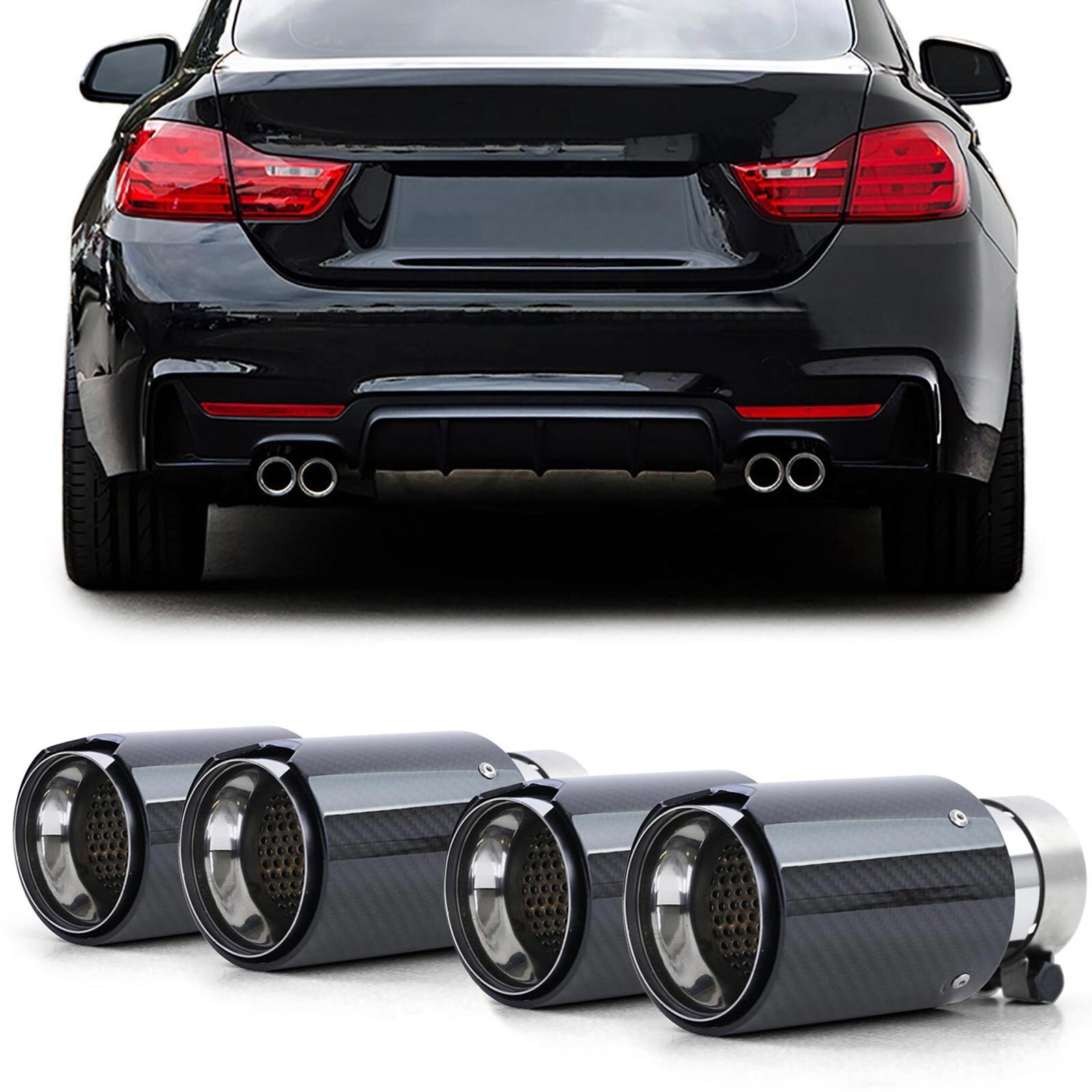 Embouts échappement BMW F30 F31 carbone noir pour montage diffuseur 4 sorties 90mm