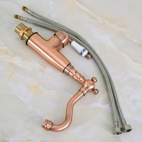 Red Copper Bathroom Basin Sink Faucet Single Hole Hot & Cold Water Mixer Tap - Picture 6 of 8