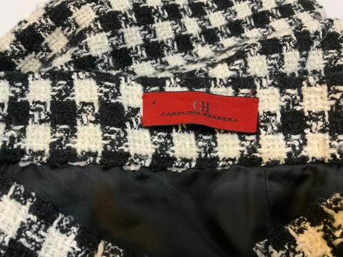 Gonna Carolina Herrera CH 4 tweed boucle nera balze misto lana scintillante a matita - Foto 5 di 7