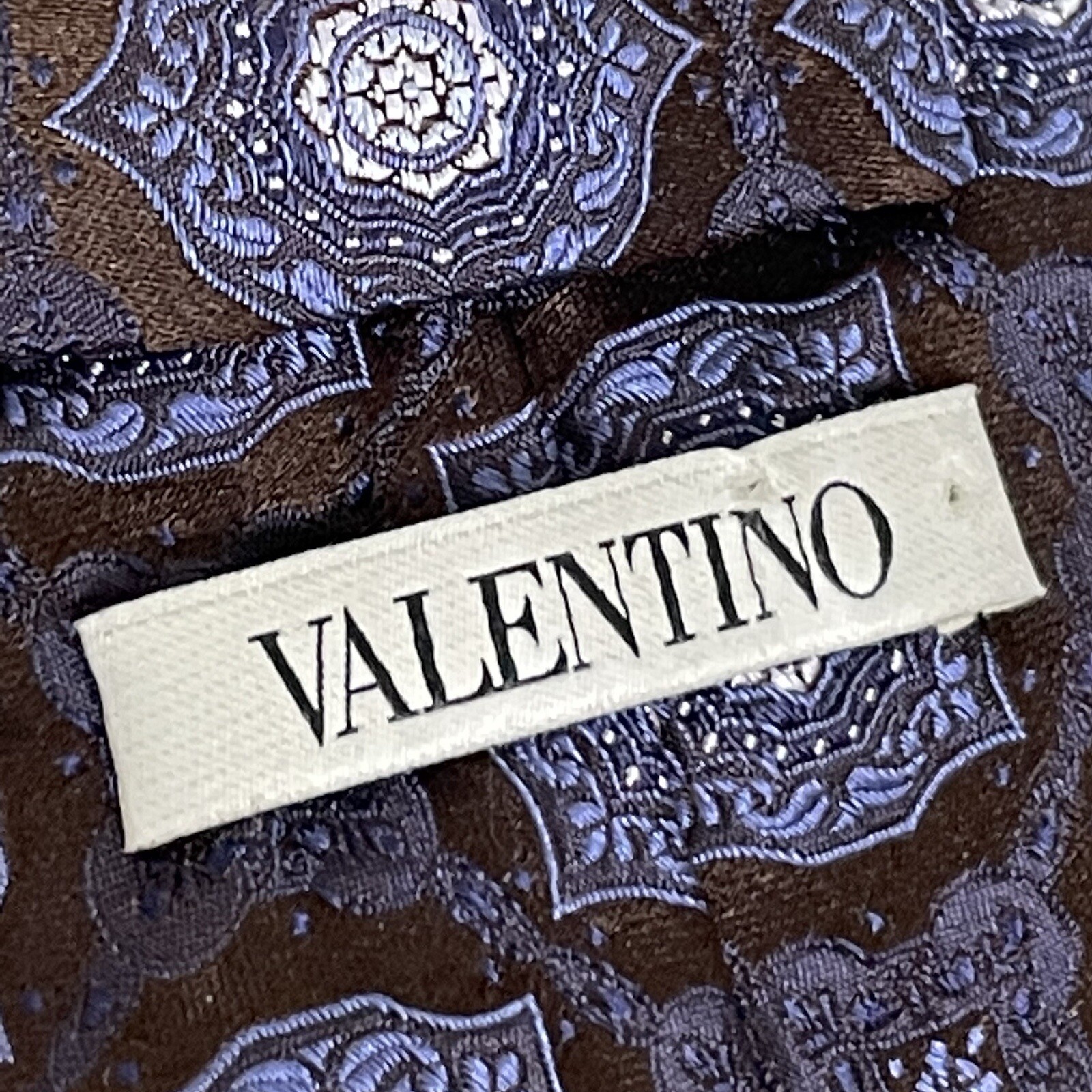 Valentino Designer Italy Silk Blue Brown Geometric Necktie thumbnail 5