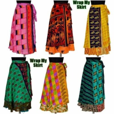 Wholesale Lot 5 PC Skirt Women Wrap Around Rapron Silk Skirt Long
