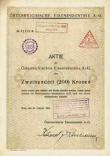 &Ouml;sterreichische Eisenindustrie AG 1922 Wien 200 Kronen R. Hochstetter Talon TOP