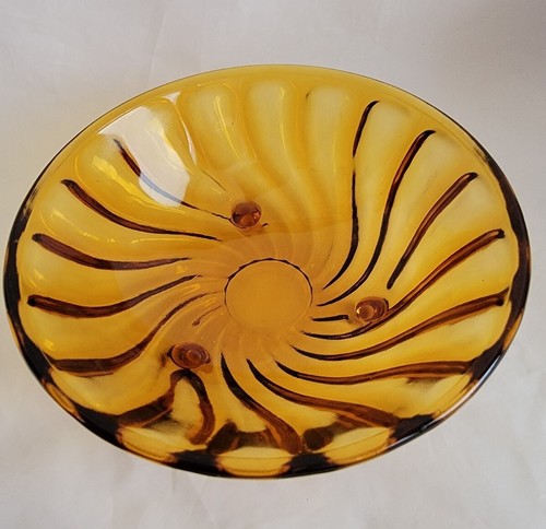 Vintage Swirl Footed Nadir Figueiredo Amber Glass Candy Dish w/ Lid - Picture 6 of 10
