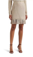 Ralph Lauren Fringe Woven Soft Lamb Leather Pencil Skirt NWT SIZE 14