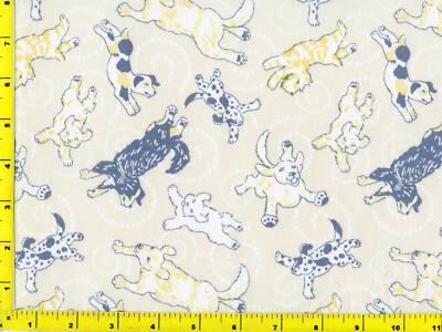 Happy High Jumping Puppies on Cream By The Yard CANDOG07320