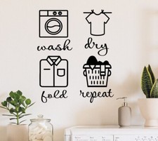 Laundry Wall Decal Wash Dry Fold Repeat w Comic Images Laundry Room Sticker
