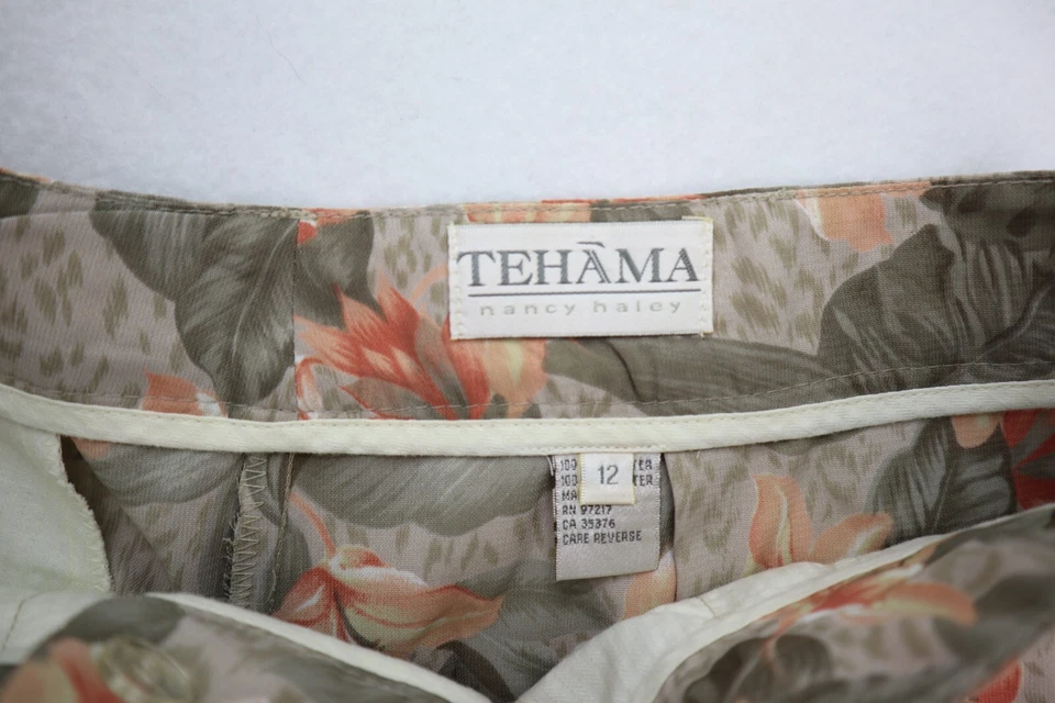 Pantalones cortos para mujer Tehama Nancy Haley vintage talla 12 estampado floral plisado tiro alto Foto 4 de 4