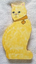 Wooden Hand Painted Handmade Shelf D cor  Cat With Collar  Yellow