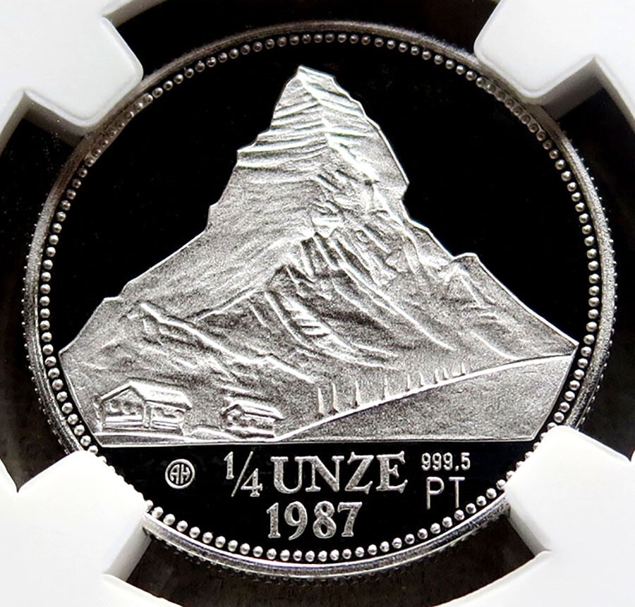 1987 PLATINUM SWITZERLAND 1/4 OZ MATTERHORN COIN NGC PROOF