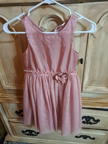 H&M Rose Shimmery Tulle Rosette Formal Dress Sateen Sparkle Flowy Girls 7/8Y