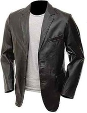 New Men's Black 100 Real Lambskin Leather Blazer Elegant Two-Button Formal Coat
