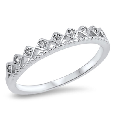 Clear CZ Princess Tiara Queen Crown Ring New 925 Sterling Silver Band ...