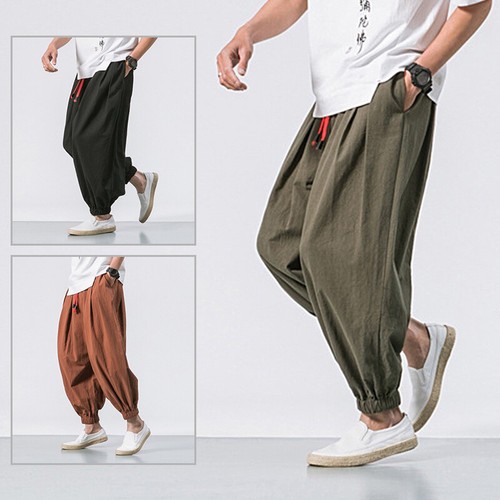 Herren Baggy Haremshose Japanisch Herren Schritt Weites Bein Hose Freizeit Lockere Hose - Bild 10 von 20