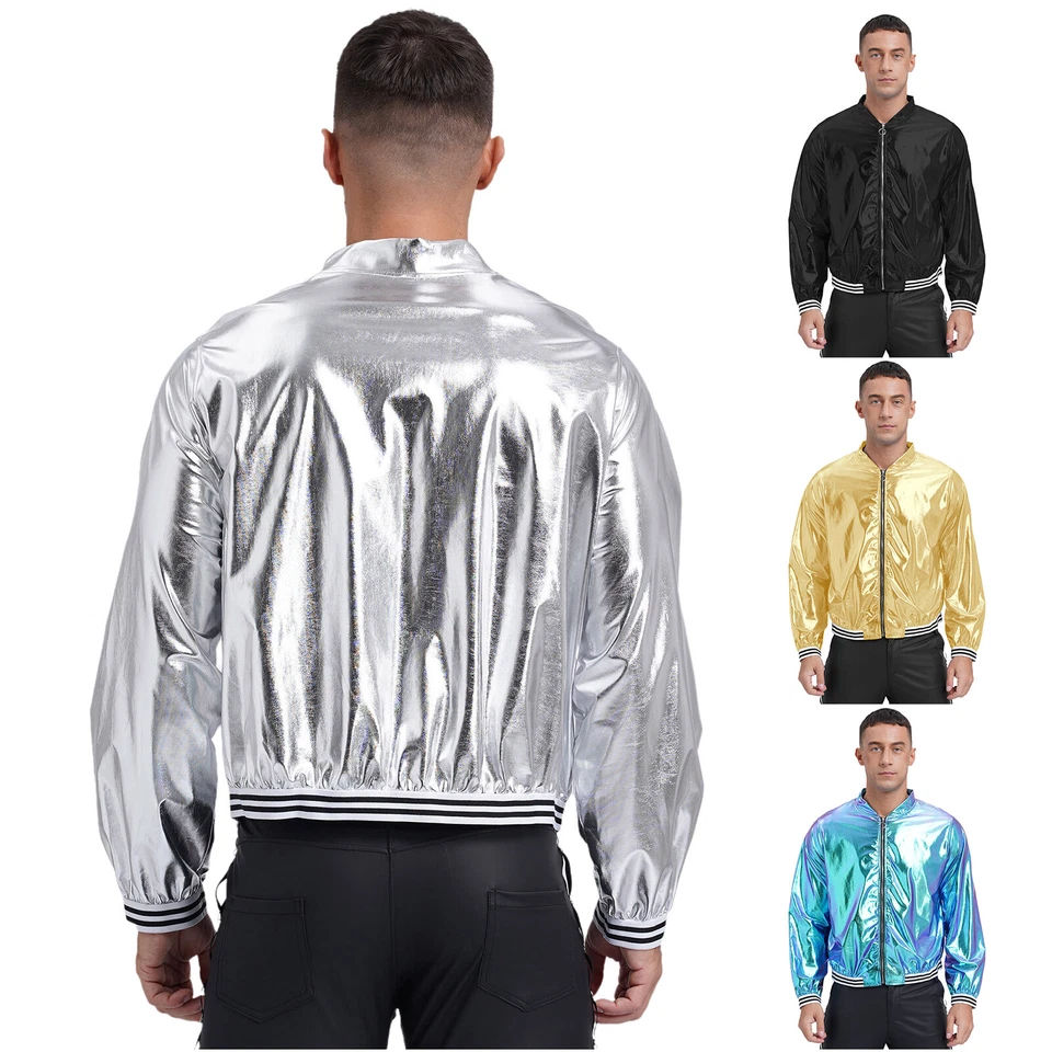 Men Jacket Short Coat Bomber Outerwear Stage Performance Clubwear Vintage Tops - Image 2 of 3