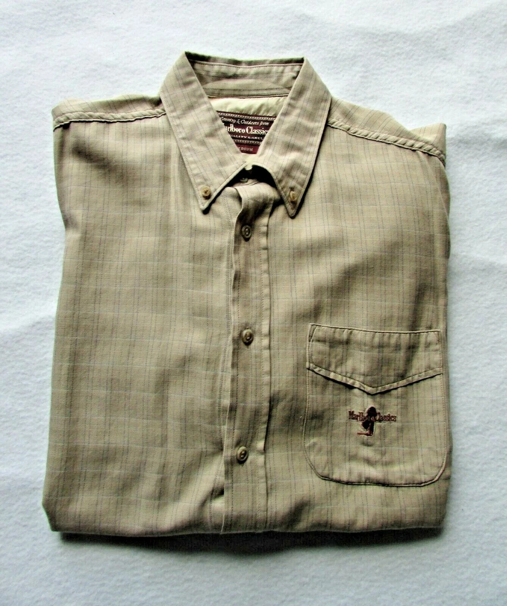Marlboro Classic Camicia M Uomo Vintage 80 s Casual Western Beige