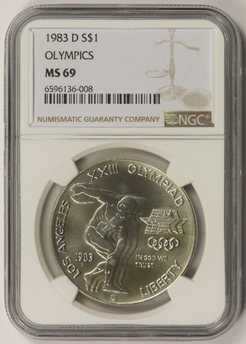 1983-D Olympics Discus Thrower Modern Silver Commemorative Dollar $1 MS 69 NGC