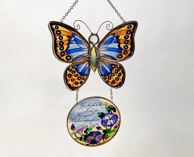 Monarch Butterfly SUN CATCHER ~ Amia Psalm Scripture Hand Painted Morning Glory