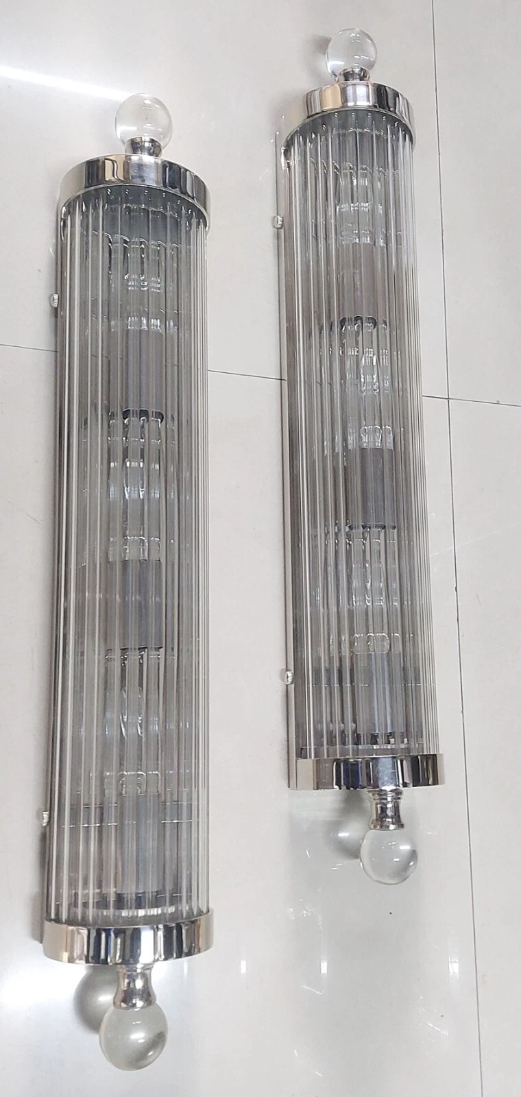 Pair Antique Vintage Art Deco Nickel Brass Glass Ship 4 Light Wall Sconces Lamp