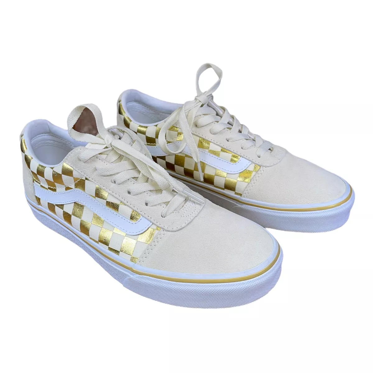 Gold checkered vans shop