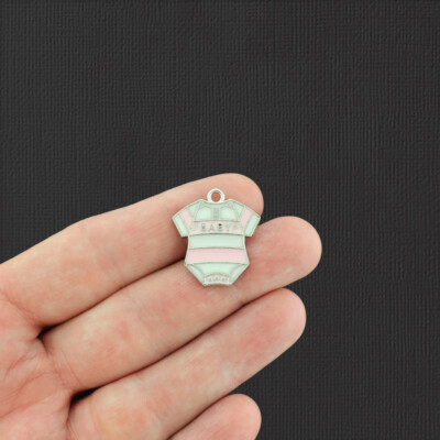 BULK 20 Pink Baby Silver Tone Enamel Charms - E208