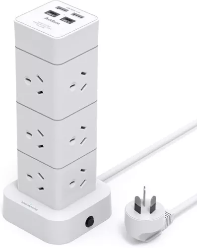 Power Board Surge Protected, Tower Power Strip with 12 AC Outlets 4 USB Ports(2
