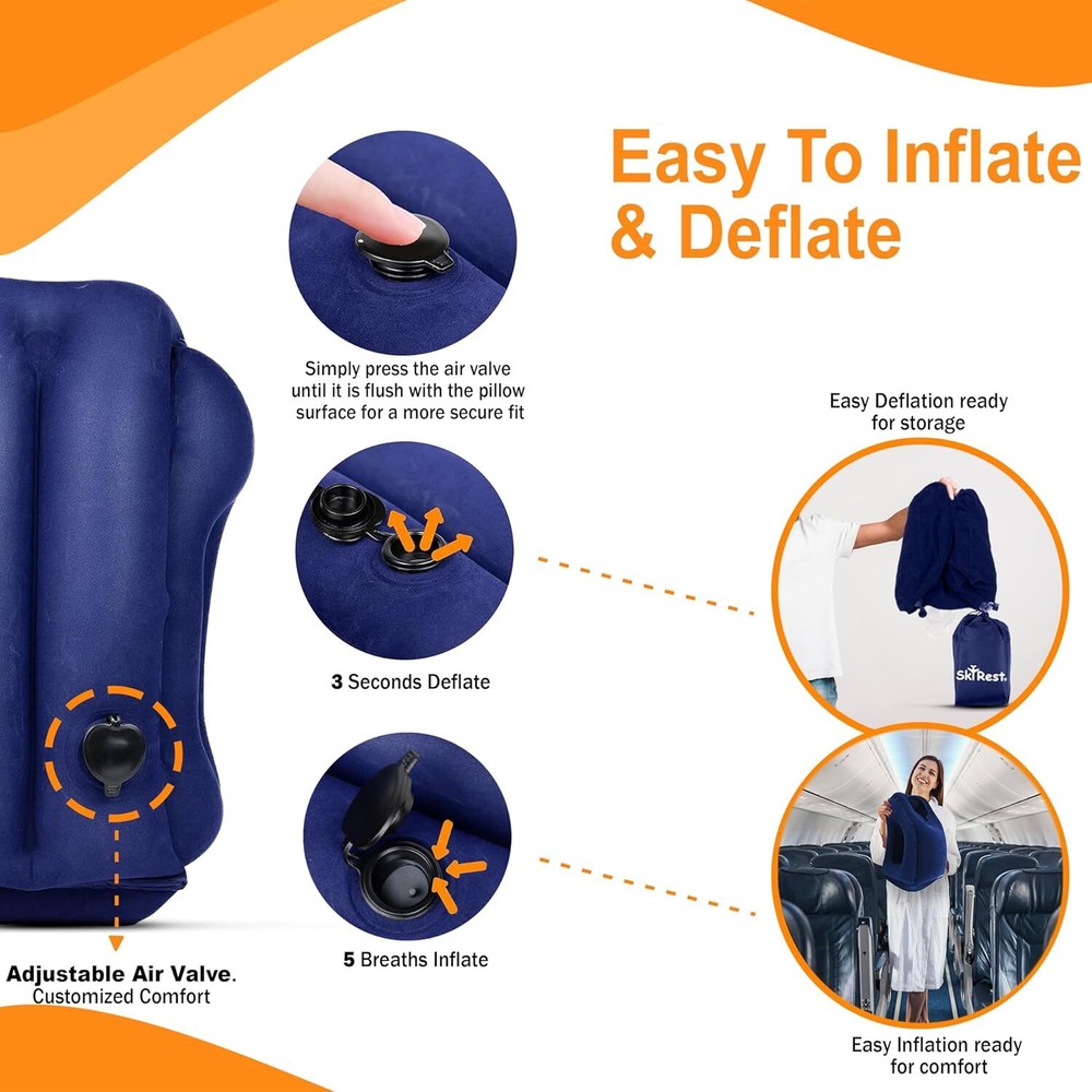 Inflatable Neck Pillow for Travel - Comfortable Support on Planes Buses Cars