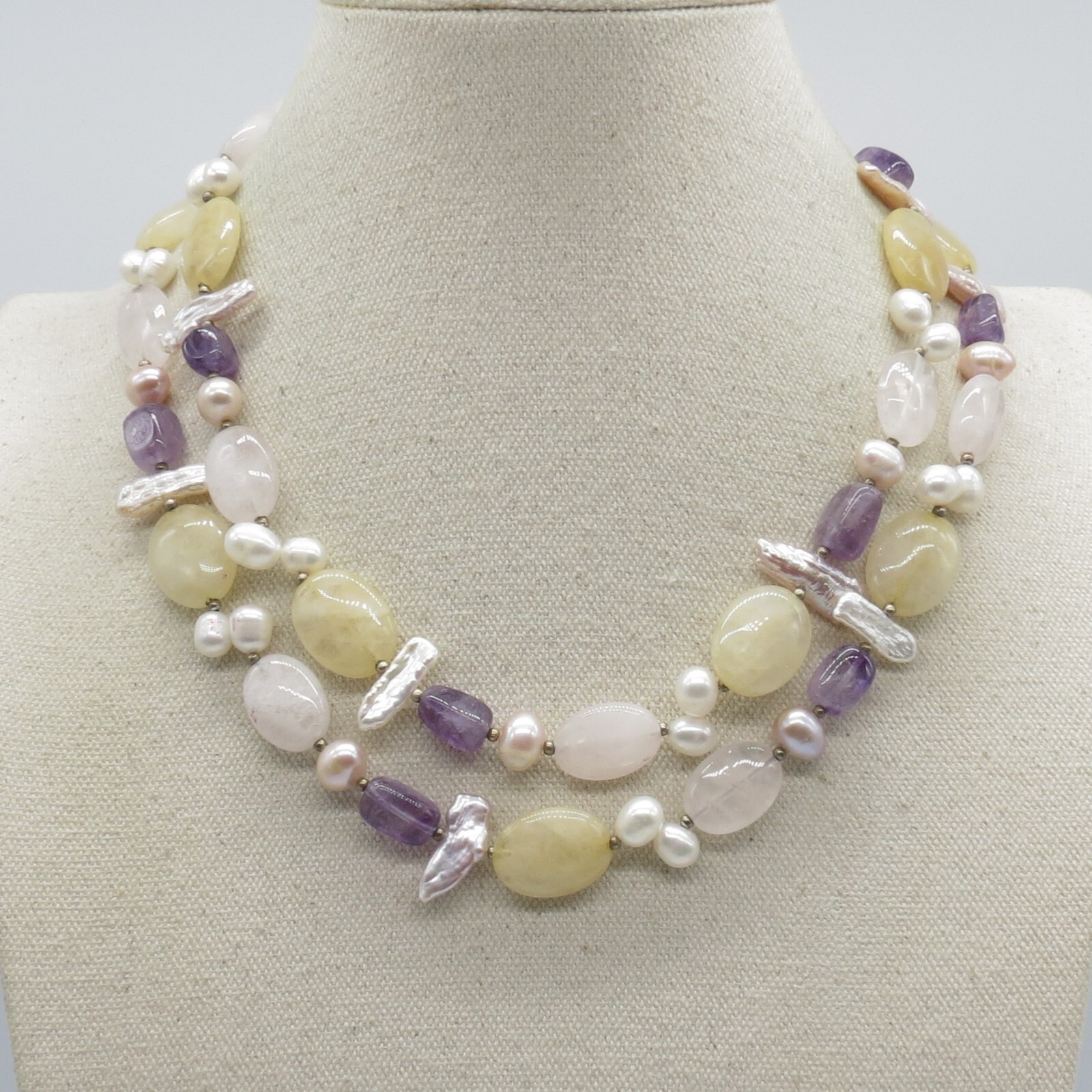 Assorted Gemstone Statement Necklace Amethyst, Ro… - image 1