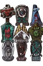 Lot of 9 NEW Halloween Yard Signs  Stakes Gravestone Outdoor Decor Superhero