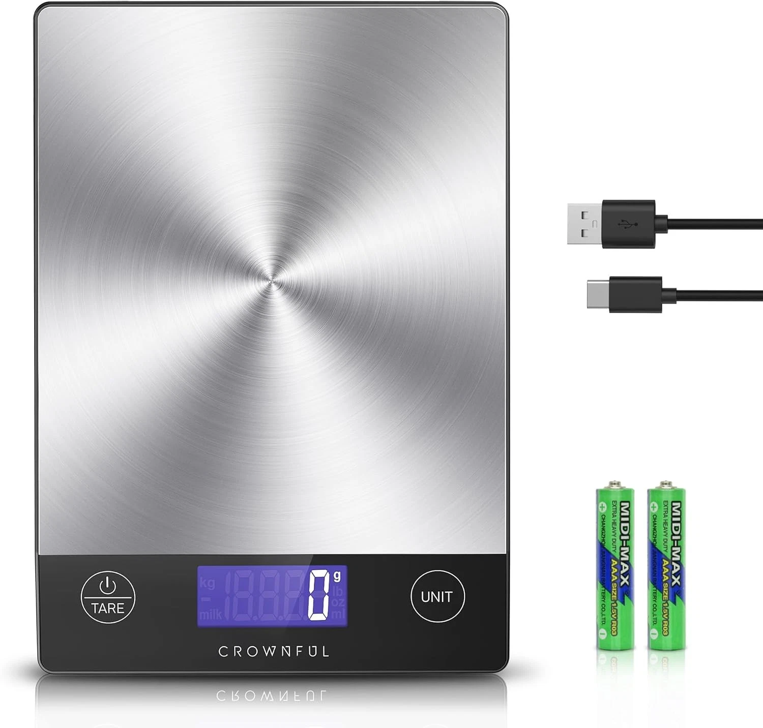 Food Scale 33lb Rechargeable 304 Stainless Steel Digital Kitchen Scale Weight
